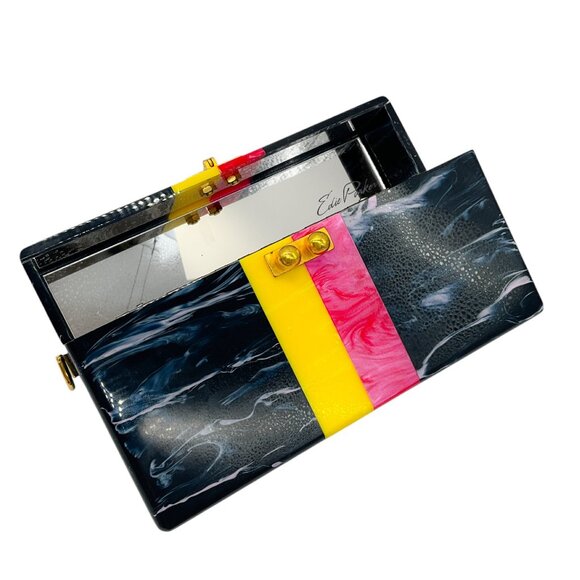 Edie Parker Navy Multi Small Trunk Vintage Stripe Acrylic Clutch - Picture 13 of 16